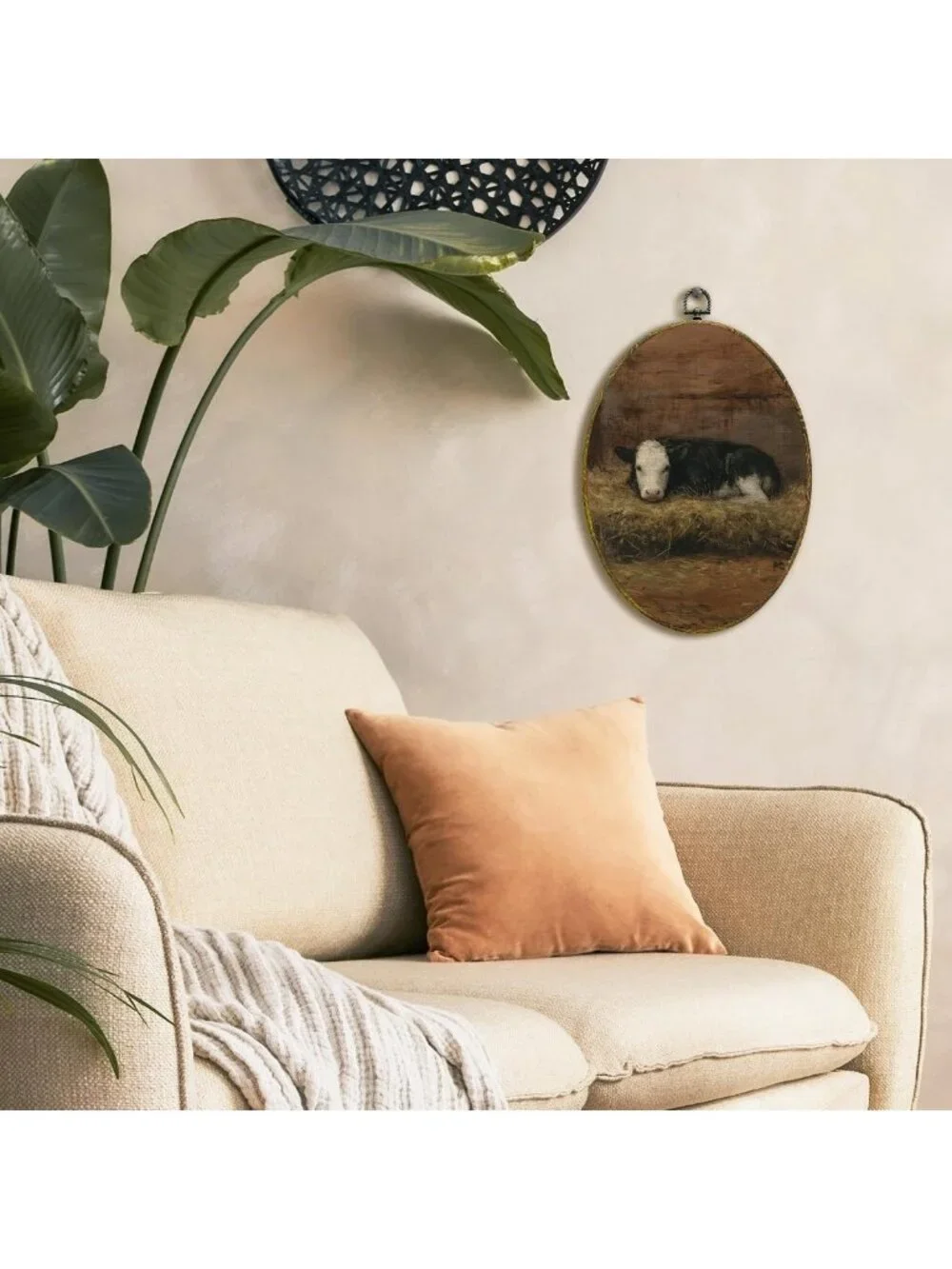 Rustic Vintage Farmhouse Cow Wall Art - Framed Canvas Print for Home Decor